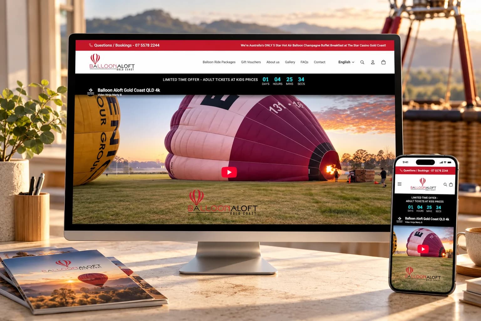 Balloon Aloft Gold Coast website shown on desktop and mobile