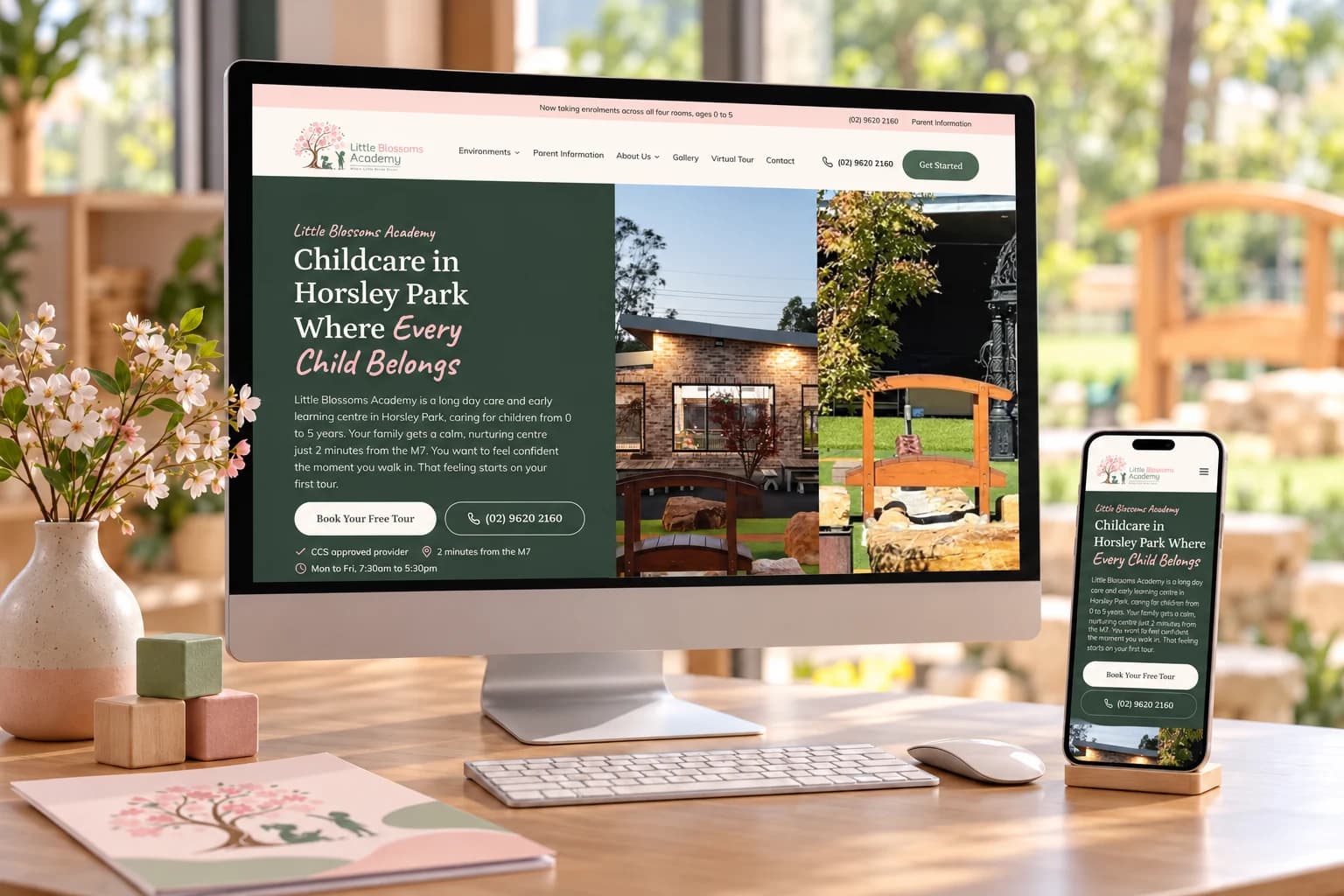 Little Blossoms Academy website shown on desktop and mobile