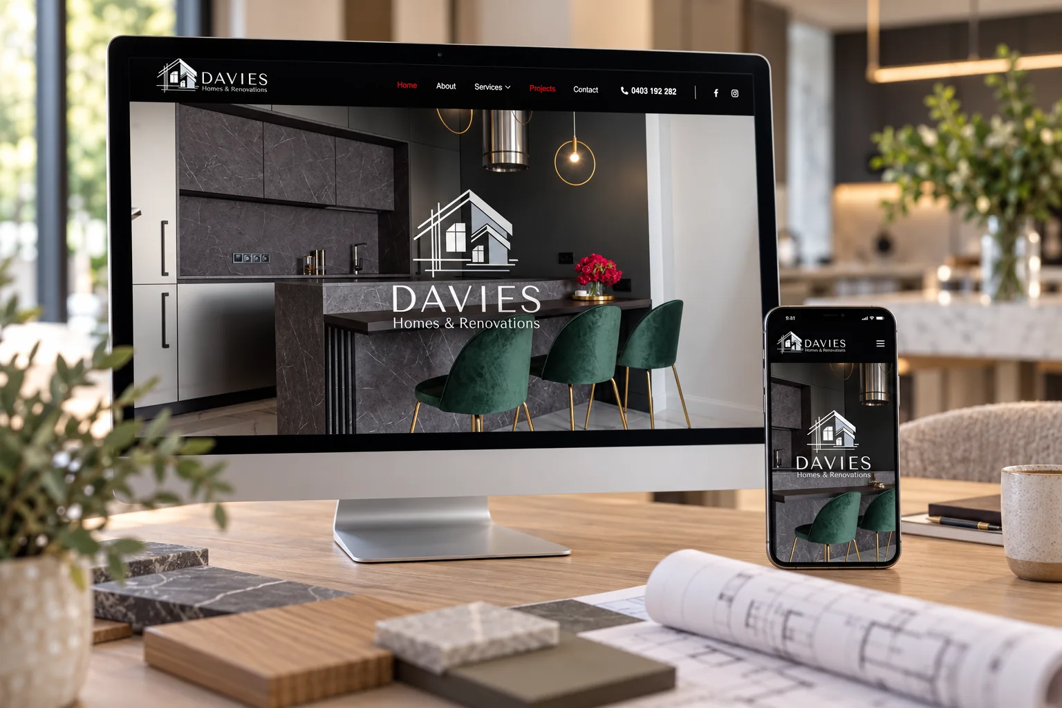 Davies Homes & Renovations website shown on desktop and mobile