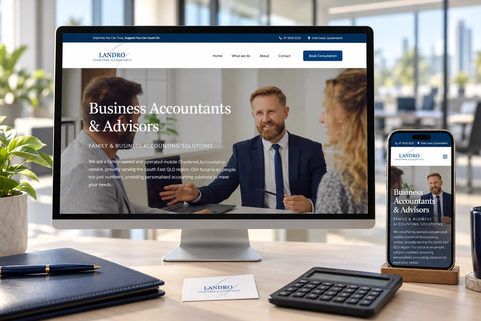 Landro website shown on desktop and mobile
