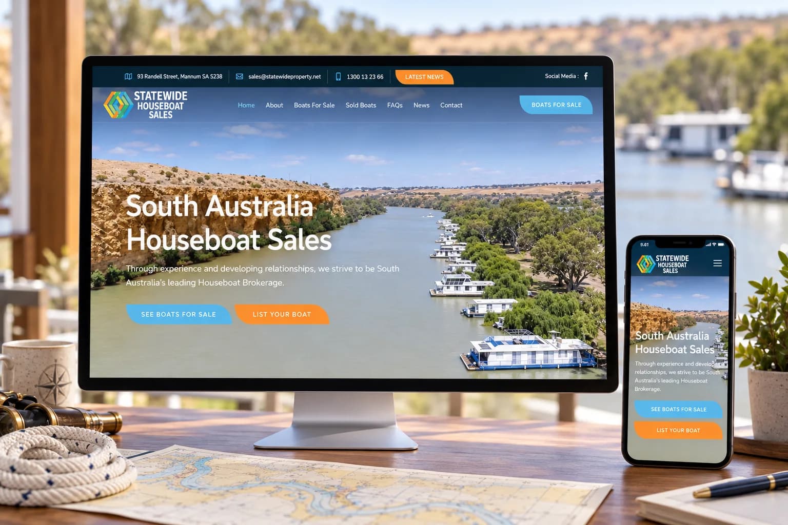 Statewide Houseboat Sales website shown on desktop and mobile